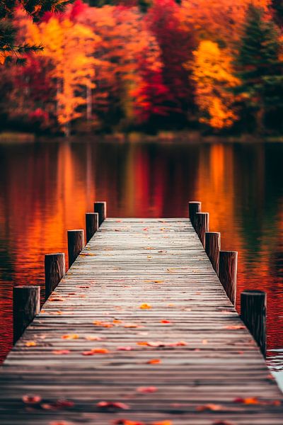 Herbstliche Holzbrücke am See