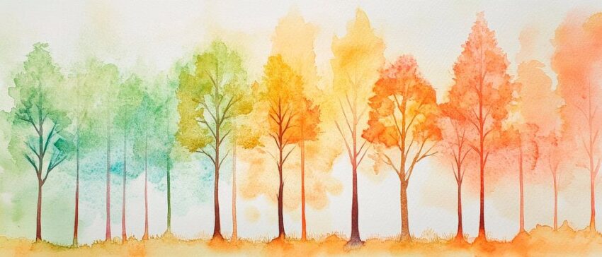 Herbstliche Holzlandschaft in Aquarellkunst