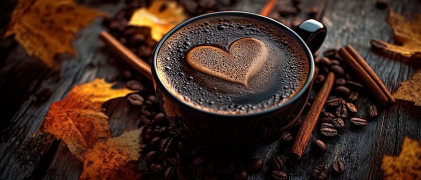 Herbstliche Kaffeetasse mit Herzmotiv