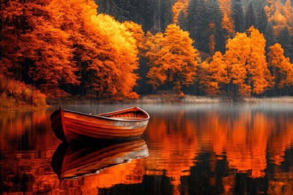 Herbstliche Stille am See mit Boot