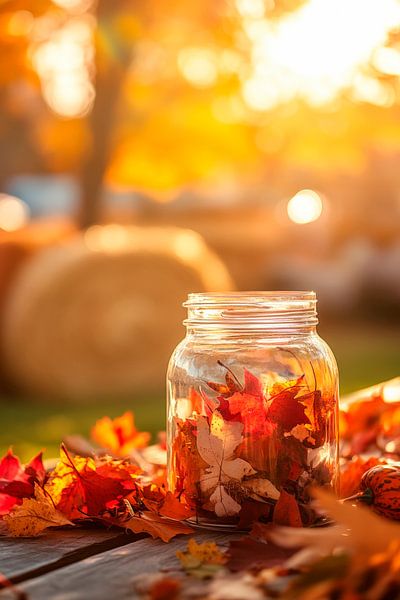 Herbstliche Stimmung mit Gläsern und Blättern