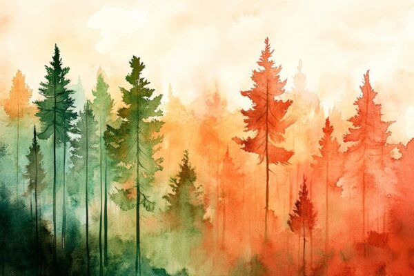 Herbstliche Waldlandschaft im Aquarell