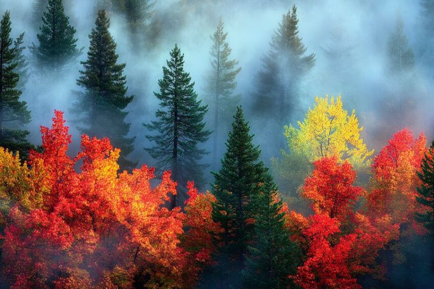 Herbstliche Waldlandschaft im Nebel