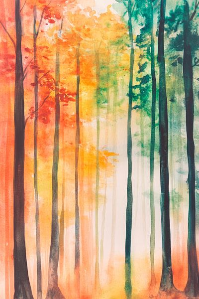 Herbstliche Waldlandschaft in Aquarell