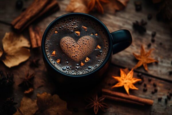 Herbstlicher Kaffeegenuss mit Herzmotiv