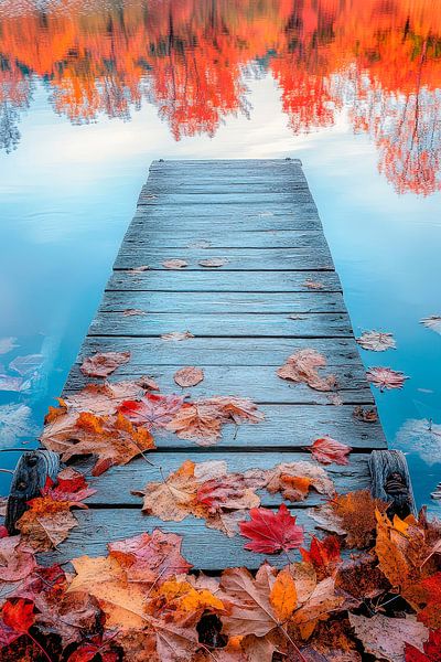 Herbstlicher Steg am See – Farbenfroh