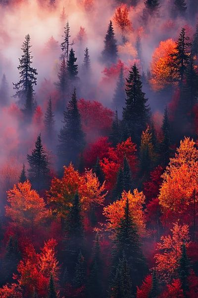 Herbstlicher Waldnebel – Farbenpracht