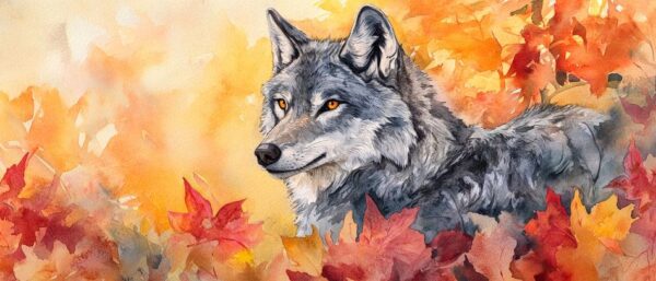 Herbstlicher Wolf im Farbenrausch