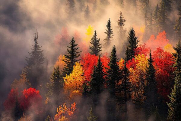 Herbstwald im Nebel – Farbenfrohe Szenerie