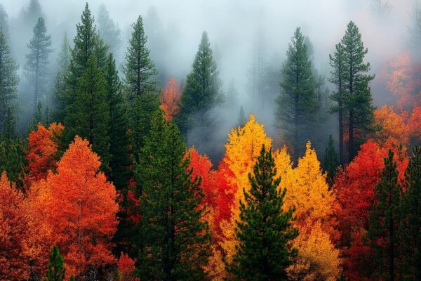 Herbstwald mit Nebel – Farbenspiel