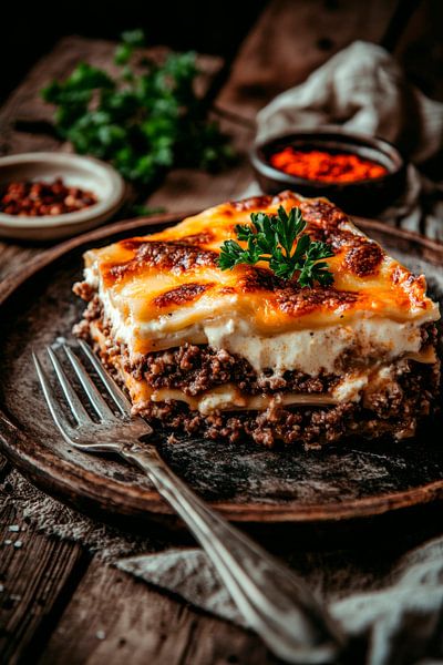 Herzhafte Lasagne auf rustikalem Holz