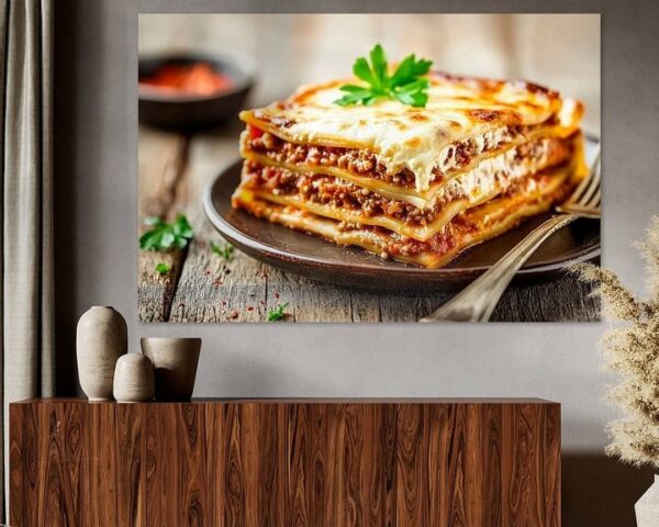 Herzhafte Lasagne auf rustikalem Tisch