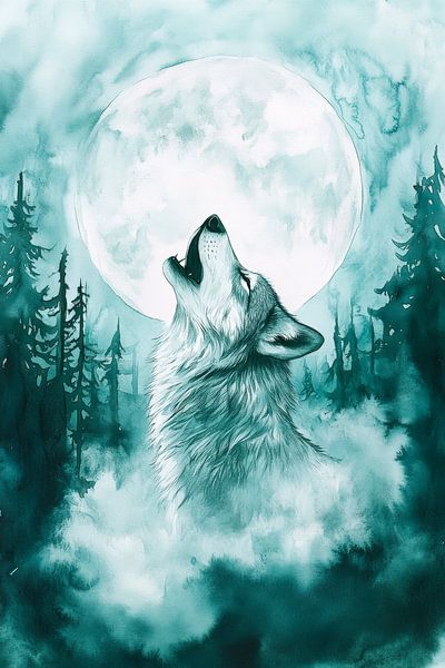 Heulender Wolf unter vollem Mond