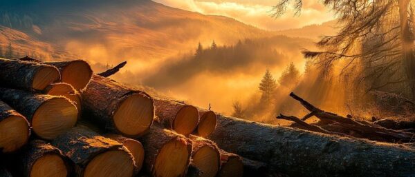 Holzstapel im Sonnenaufgang – Naturschönheit