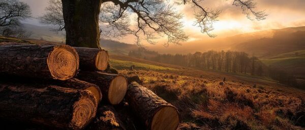 Holzstapel im Sonnenuntergang – Natur