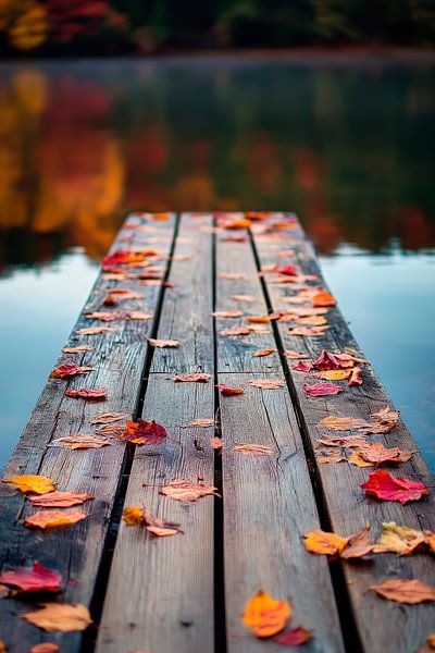 Holzsteg im Herbst – Farbenfrohe Blätter