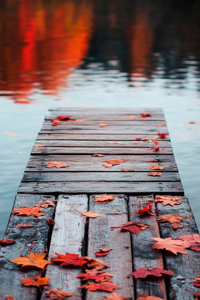 Holzsteg im Herbst – Spiegelung im Wasser