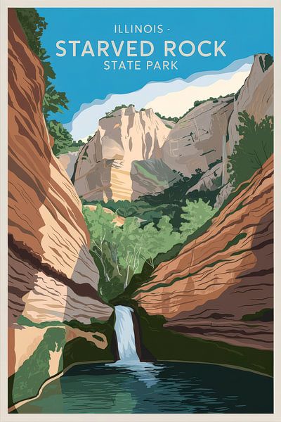 Illinois - Starved Rock State Park Vintage Travel Poster