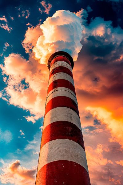 Industrieller Schornstein bei Sonnenuntergang