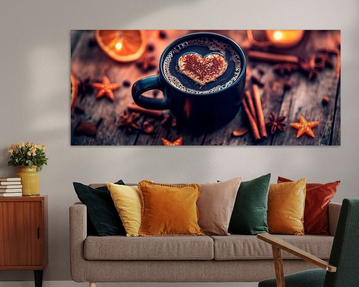 Kaffeetasse mit Herz-Motiv und Gewürzen