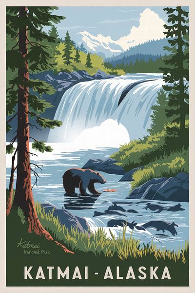 Katmai, Alaska Vintage Travel Poster