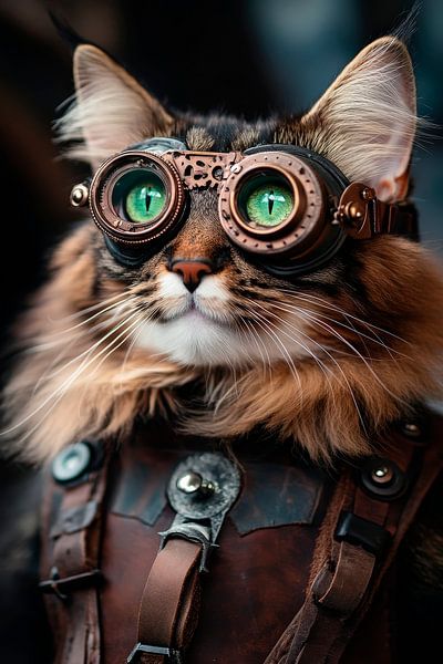 Katze im Steampunk-Look