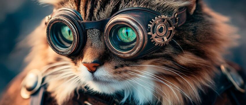 Katze mit Steampunk-Brille