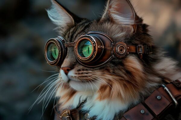 Katze mit Steampunk-Brille – Porträt