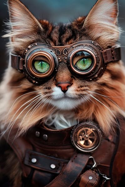 Katze mit Steampunk-Goggles