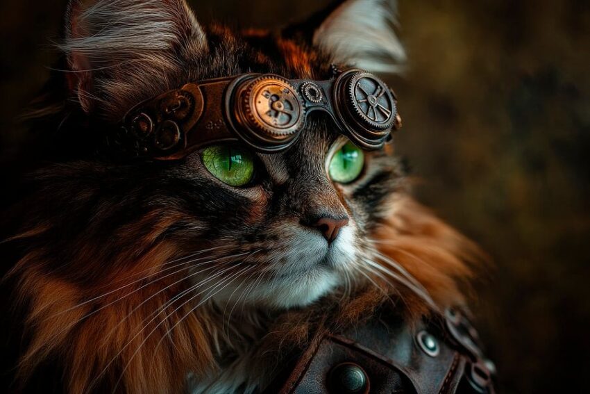 Katzenporträt im Steampunk-Stil