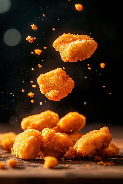 Knusprige Chicken Nuggets in der Luft