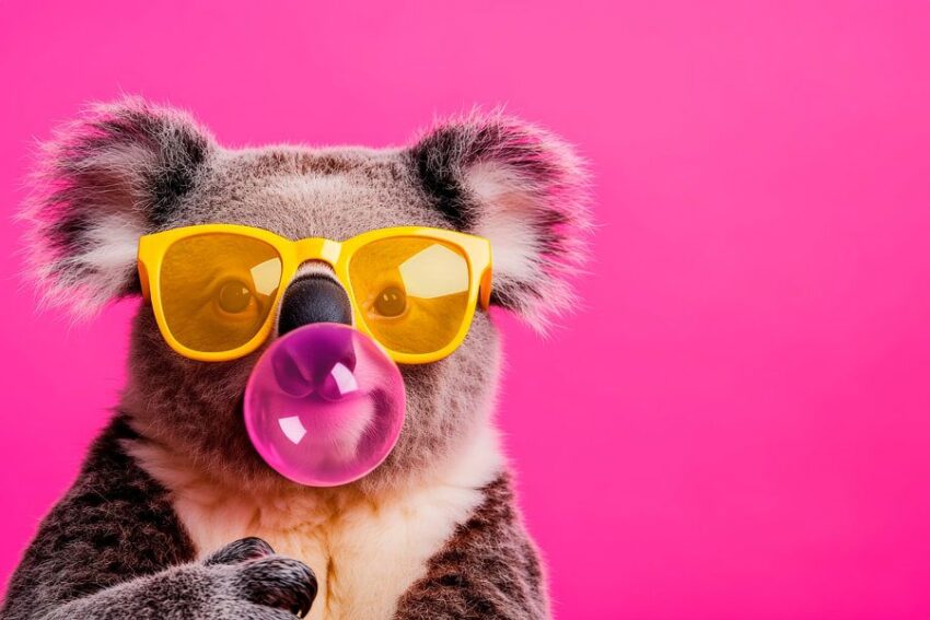 Koala mit Sonnenbrille und Kaugummi-Pops