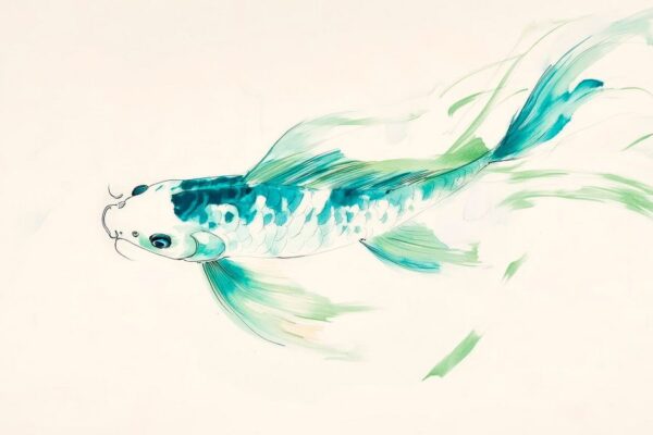 Koi-Fisch in sanften Aqua-Tönen – Aquarell