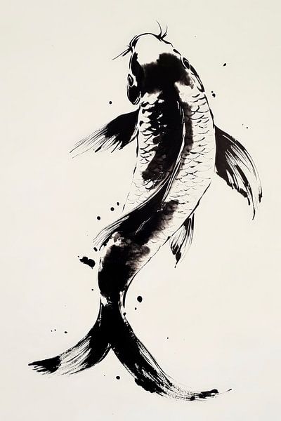 Koi-Fisch in Schwarz-Weiß – Elegante Malerei