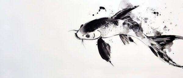 Koi-Fisch in Schwarz-Weiß – Fließende Eleganz