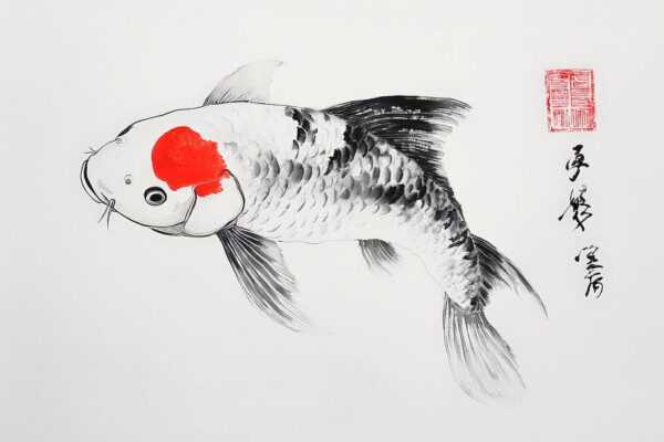 Koi-Fisch in Schwarz-Weiß – Zen-Kunst