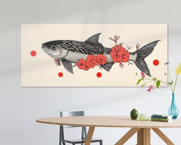 Koi mit roten Blumen – Illustrativ