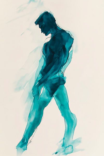 Körperstudie in Aqua – Moderne Aquarellkunst