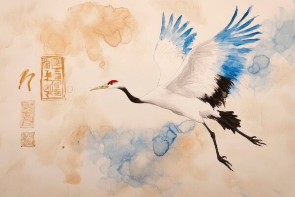 Kranich im Fl Flug – Aquarellkunst