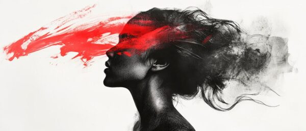 Kreative Silhouette mit rotem Akzent