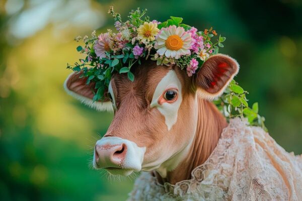 Kuh im Blütenkranz – Frisch und Eleganz