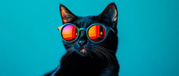 Kühle schwarze Katze mit Sonnenbrille