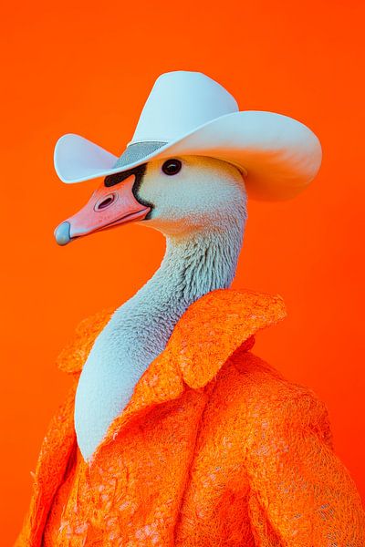 Küken im Cowboy-Look auf Orange