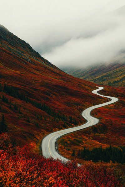 Kurvenreiche Landschaft im Herbst