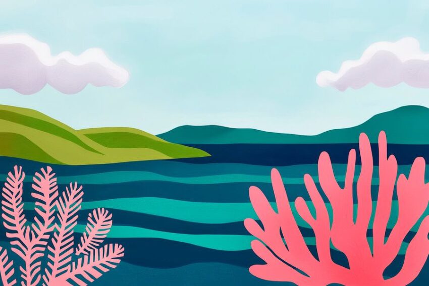 Küstenlandschaft mit bunten Korallen