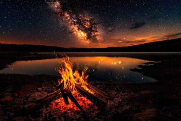 Lagerfeuer am See unter Sternen