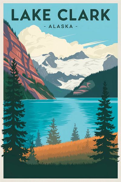 Lake Clark, Alaska Vintage Travel Poster