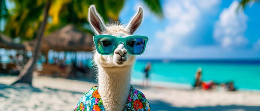 Lama im Urlaub mit Sonnenbrille