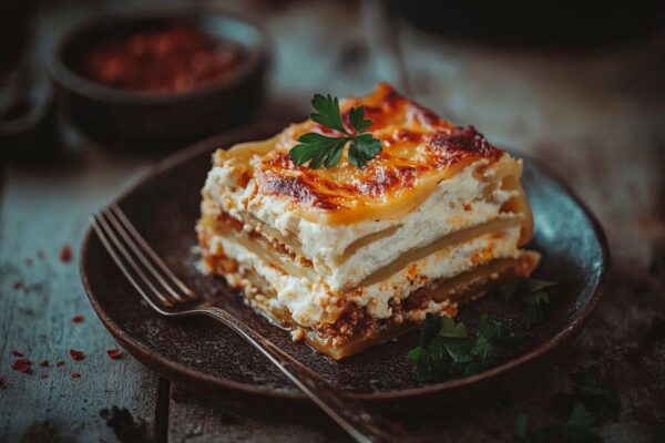 Lasagne-Würze auf rustikalem Teller