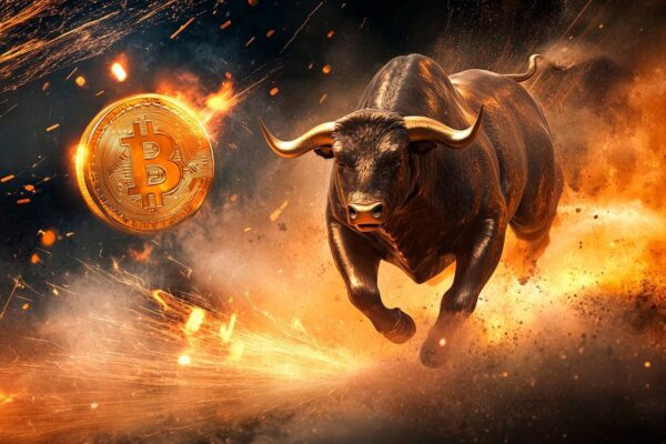 Laufender Bulle mit Bitcoin – Kraftvoll und Dynamisch